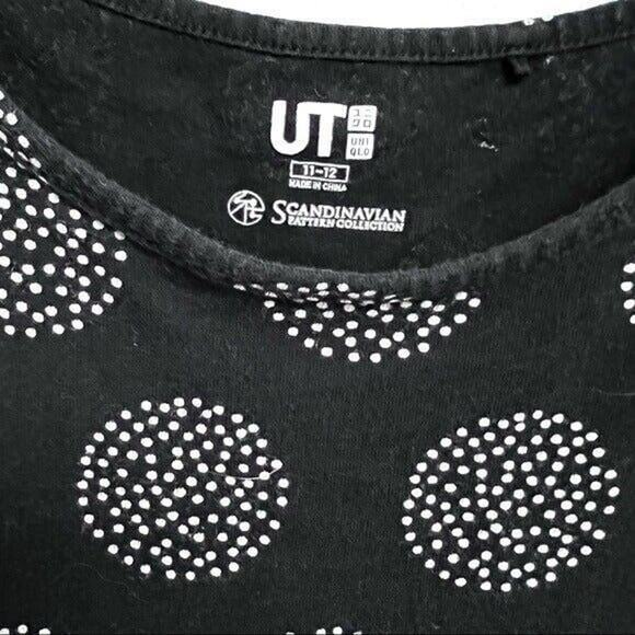 Uniqlo Scandinavian Collection Print Girl’s Top 11 12 Short Sleeve Black Cotton - Picture 2 of 4